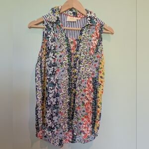 Maeve Anthropologie Sleeveless Top Blouse Button Patchwork Floral